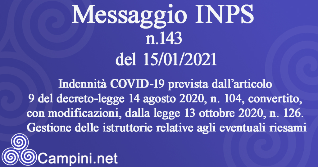 Messaggio INPS n.143 del 15/01/2021 Messaggio INPS n.143 del 15/01/2021