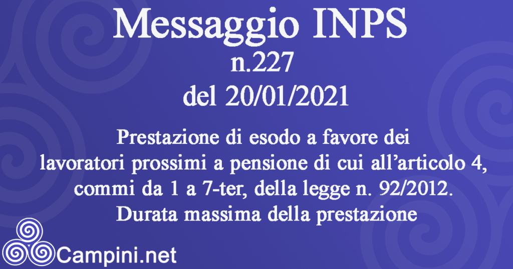 Messaggio INPS n.227 del 20/01/2021