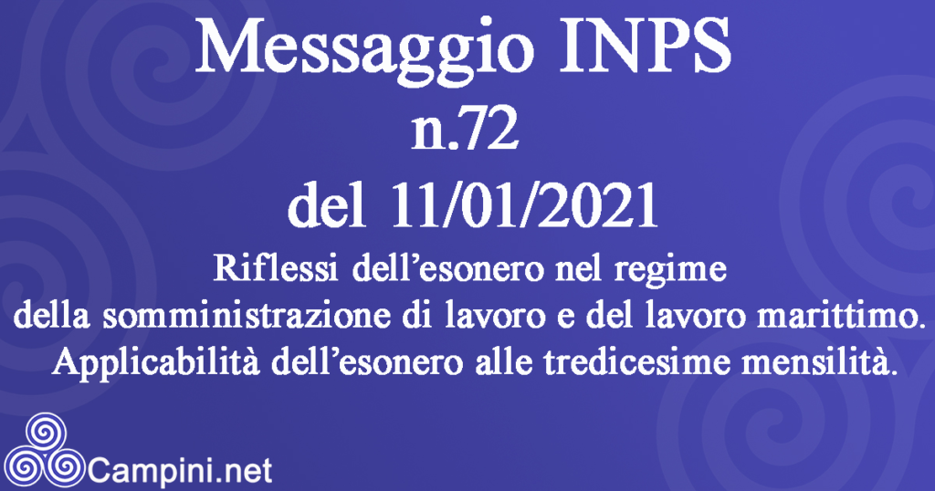 Messaggio INPS n.72 del 11/01/2021
