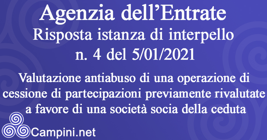 Risposte alle istanze di interpello n. 4 del 5/01/2021