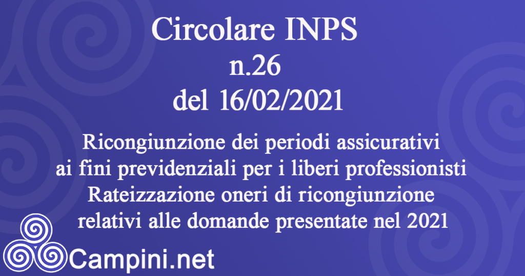 Circolare INPS n.26 del 16/02/2021