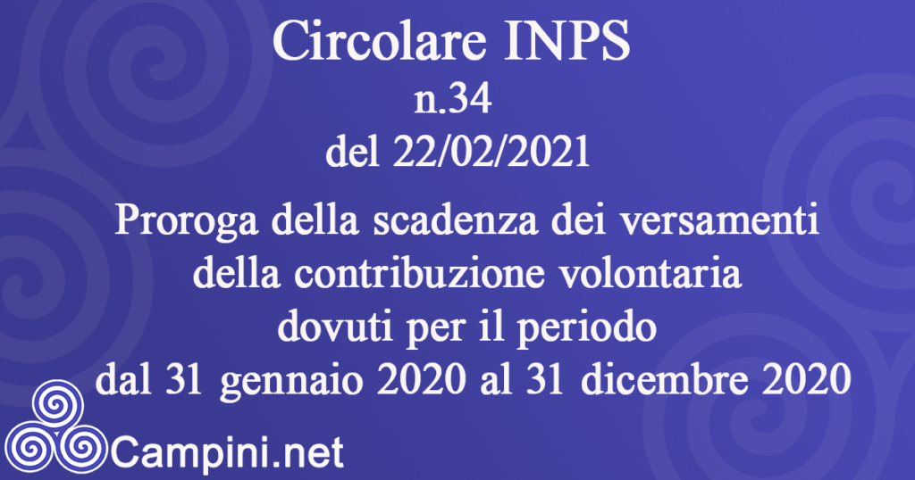 Circolare INPS n.34 del 22/02/2021