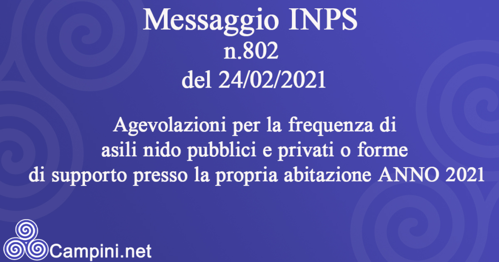 Messaggio INPS n.802 del 24/02/2021 Messaggio INPS n.802 del 24/02/2021
