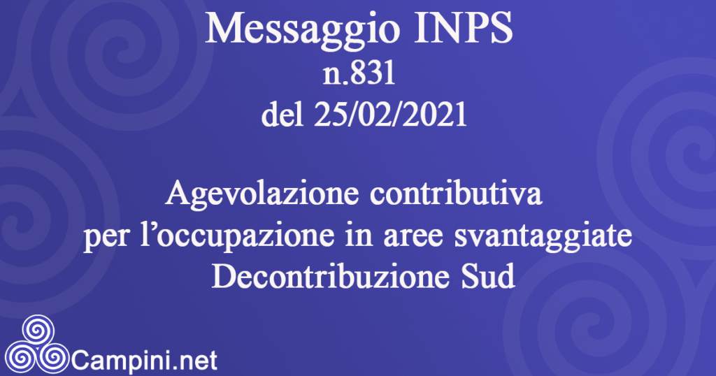 Messaggio INPS n.831 del 25/02/2021