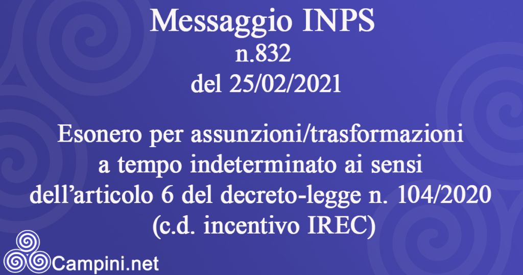 Messaggio INPS n.832 del 25/02/2021