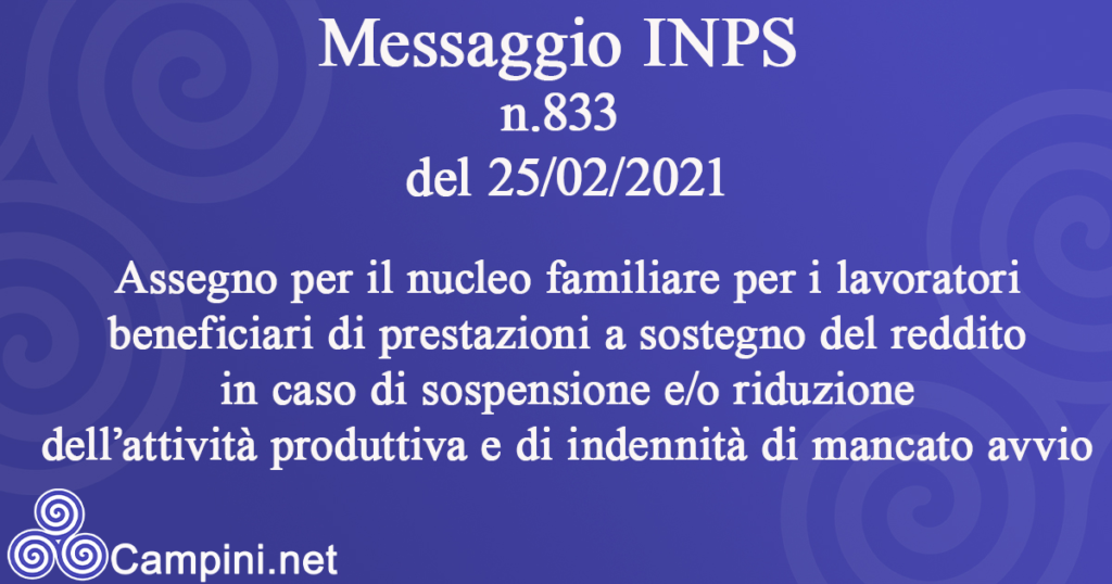 Messaggio INPS n.833 del 25/02/2021