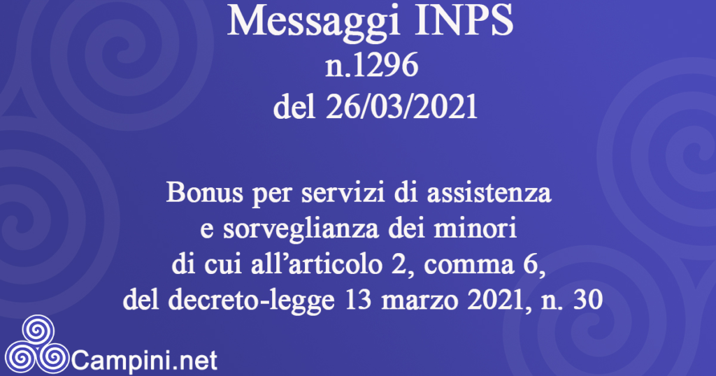 Messaggio INPS n.1296 del 26/03/2021