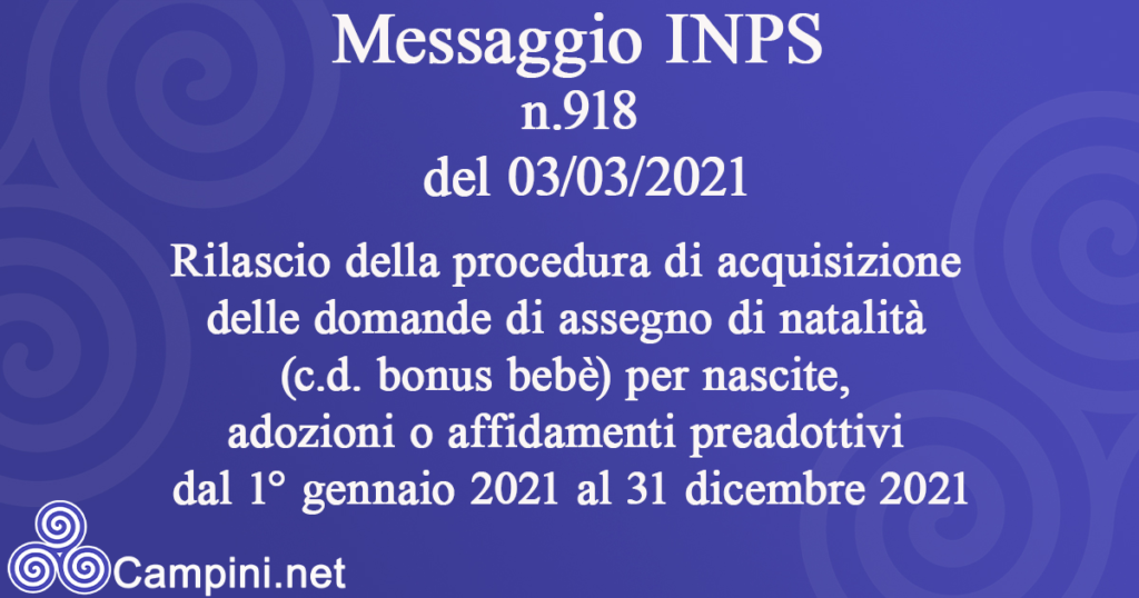 Messaggio INPS n.918 del 03/03/2021 bonus bebè